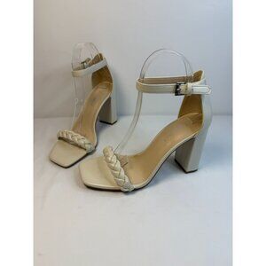 Nine West Allha3 Womens Size 7M Ivory Braided Ankle Strap Block Heel Sandals
